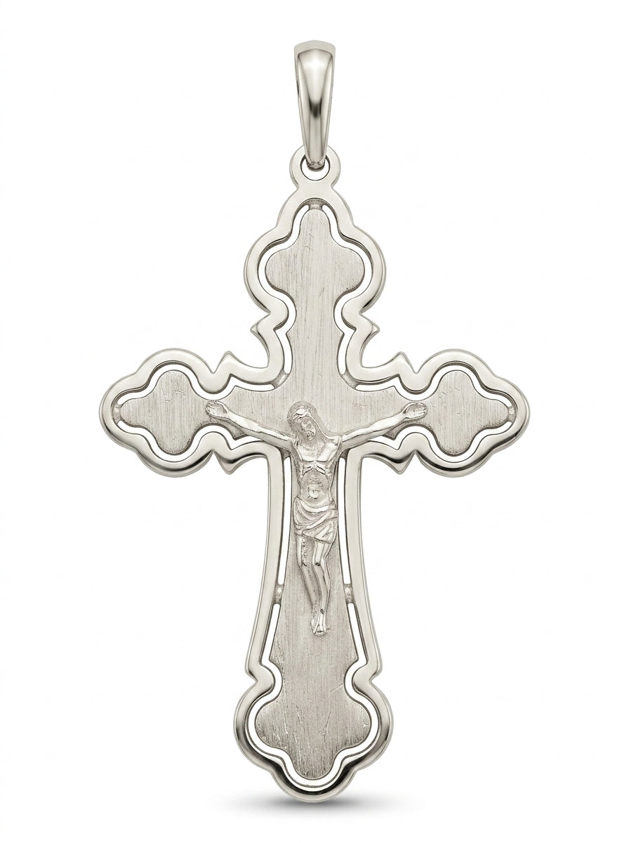 Cruz de oro blanco 14k con acabado mate Mod 5628 4.5 cm