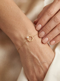 Pulsera de oro 14k diseño de flor con perla 5597 - 18 cm