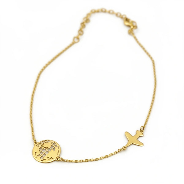 Pulsera delgada Pulsera de viaje de oro 14K (avión y mundo) 18 cm