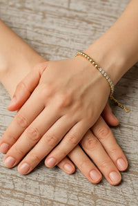 Pulsera Oro 10K Media Tennis con bolitas huecas Ajustable - 18 cm