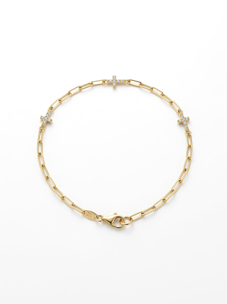Pulsera de oro 14k diseño de cruces con paper clip Mod 5978 - 18 cm