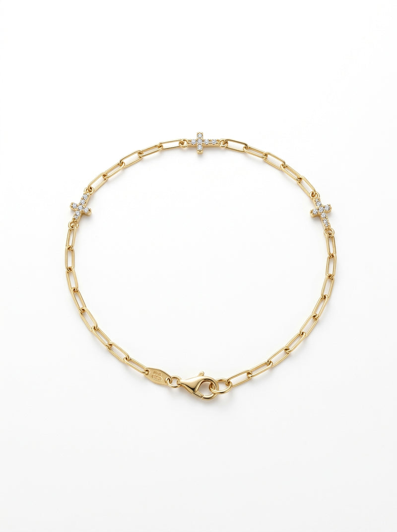 Pulsera de oro 14k diseño de cruces con paper clip Mod 5978 - 18 cm