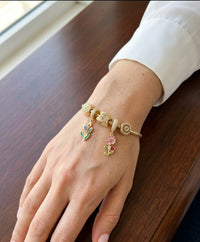 Pulsera de oro 14k cola de rata con charms de flores Mod LM5086 - 18 cm