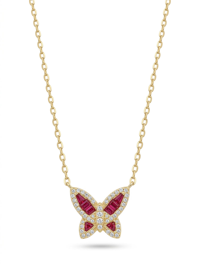Gargantilla de oro 14k diseño de mariposa con circonias mod 5594 - 45 cm
