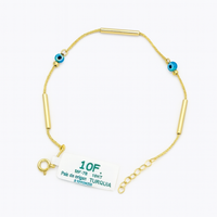 Pulsera con tubos lisos de oro 10k y ojitos turcos medida para dama