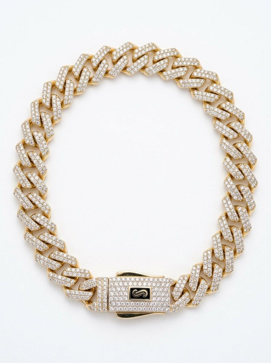 Pulsera de oro 14k diseño Mónaco Chain Edge pavé 5884 - 21cm x 8mm