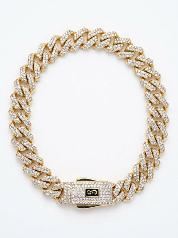 Pulsera de oro 14k diseño Mónaco Chain Edge pavé 5884 - 21cm x 8mm