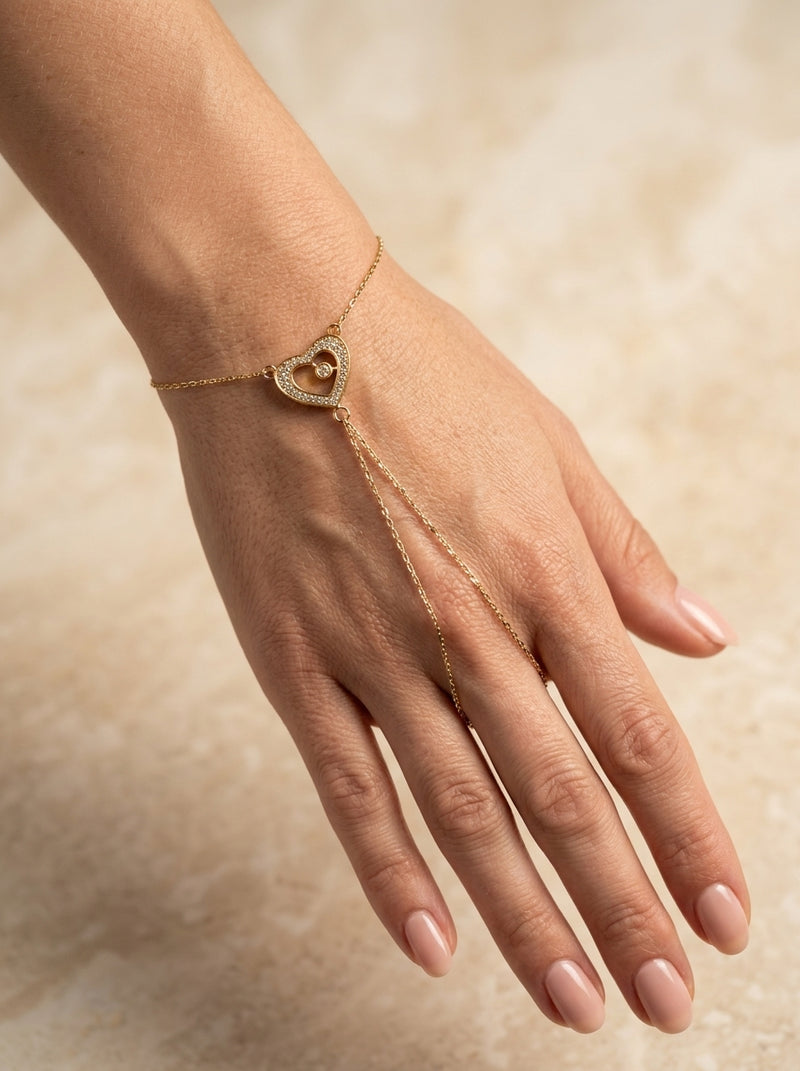 Pulsera de mano oro 14k diseño de corazón Mod 5530 - 18 cm