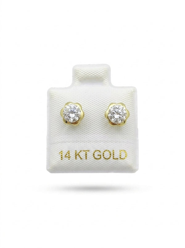 Broquel de oro 14k diseño de flor con circonias Mod LM5254 (de bolitas)