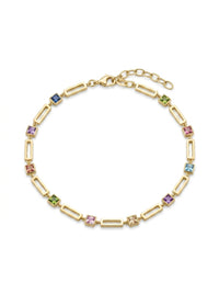Pulsera de oro 14k diseño de eslabón con circonias de colores Mod LM5264 - 18 cm