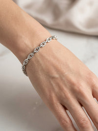 Pulsera de oro blanco 14K con eslabones calados y con acabado diamantado Mod LM5302 - 18 cm