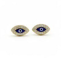 Aretes de oro 14k de ojos turcos azules con incrustaciones