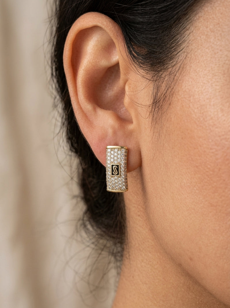 Aretes de oro 10k Mónaco Chain Classic pavé mod 5903