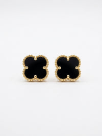 Aretes de oro 10k diseño de trébol ónix mod 5950 - 1.5 cm