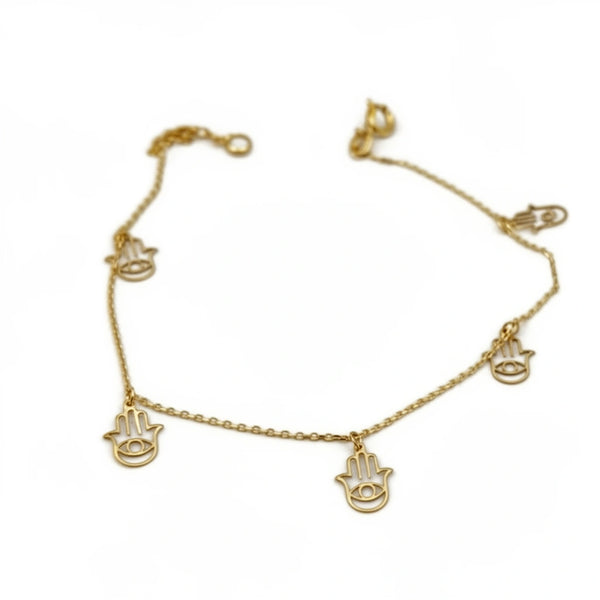 Pulsera ultra delgada con colgante de mano de Fátima de oro 14k
