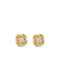 Broquel baby de oro 14k diseño de flor con diamante natural Mod 5442