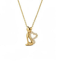 Gargantilla de gato con corazón de oro 14k con circonias 45 cm