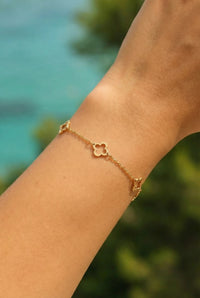 Pulsera siluetas de tréboles de oro 14k - 18 cm