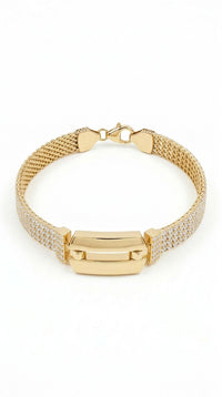 Pulsera Tejida con Broche Rectangular y Circonias en Oro 14K Mod. LM 5057 - 18 cm