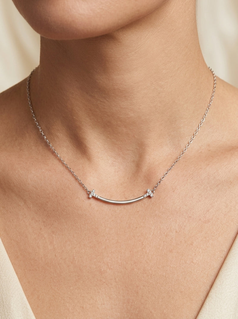 Gargantilla de oro blanco 14k tipo diseñador con circonias Mod 5775 - 45 cm