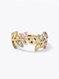 Anillo de oro 14k diseño de guirnalda con circonias de colores mod 5589