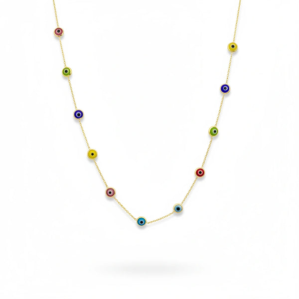 Gargantilla de oro 14k con ojos turcos de 45 cm