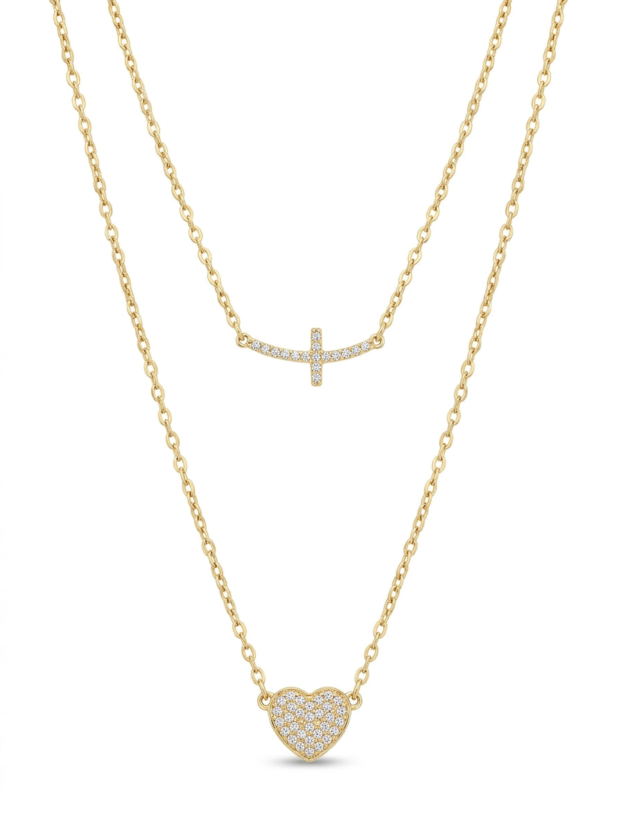 Gargantilla de oro 14k diseño de cruz con corazón con circonias mod 5595 - 45 cm