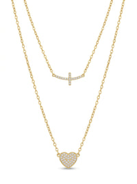 Gargantilla de oro 14k diseño de cruz con corazón con circonias mod 5595 - 45 cm