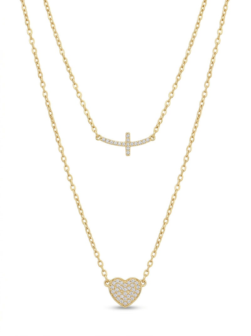 Gargantilla de oro 14k diseño de cruz con corazón con circonias mod 5595 - 45 cm