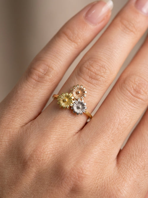 Anillo de oro 14k diseño de flores florentinas Mod LM5312