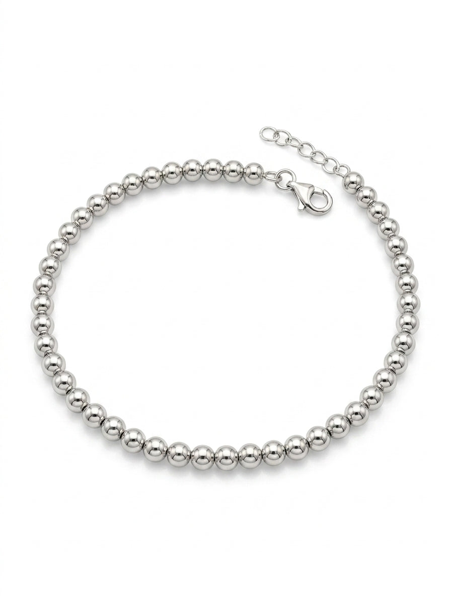 Pulsera de oro blanco 14k diseño de bolitas hueca Mod 5494 - 18 cm