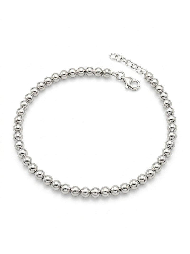 Pulsera de oro blanco 14k diseño de bolitas hueca Mod 5494 - 18 cm