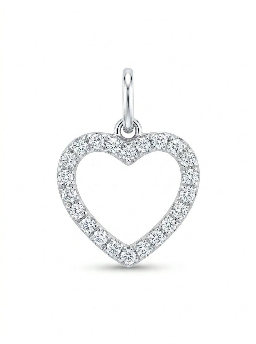Dije de oro blanco 14k diseño de corazón  con diamantes naturales Mod 5447 - 1 cm