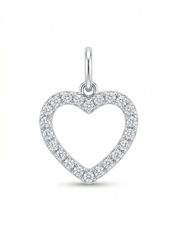 Dije de oro blanco 14k diseño de corazón  con diamantes naturales Mod 5447 - 1 cm