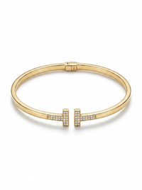 Brazalete de oro 10k tipo diseñador hueco con circonias Mod 5501 - 18 cm