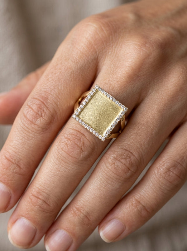 Anillo de oro 10k diseño de placa 5886