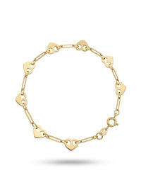 Pulsera de oro 10k diseño de clip con corazones Mod LM5176- 18 cm