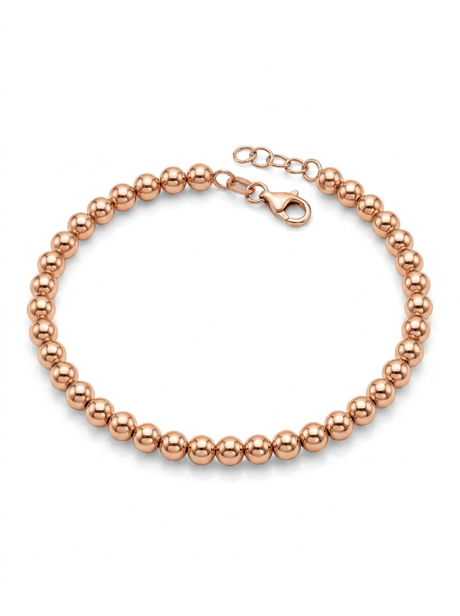Pulsera de oro rosa 14k diseño de bolitas hueca Mod 5493 - 18 cm