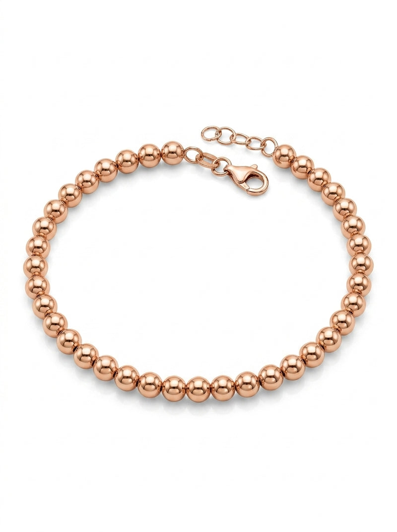Pulsera de oro rosa 14k diseño de bolitas hueca Mod 5493 - 18 cm