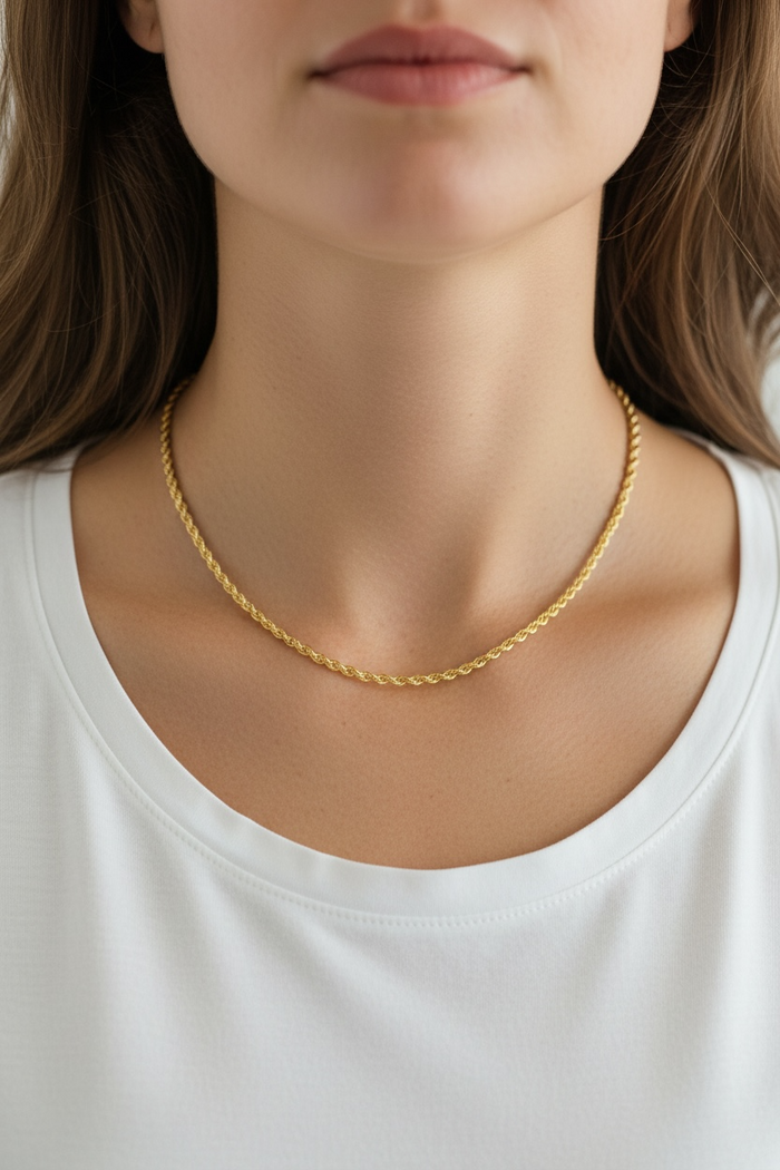 Cadena de oro 14k tejido torsal - 3 mm