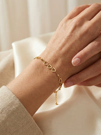 Pulsera de oro 14k diseño de corazones con bolitas Mod LM5239 - 18 cm