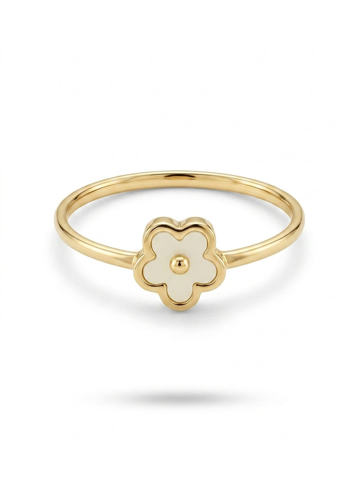 Anillo de oro 14k diseño de margarita de piedra de madre perla Mod LM5278