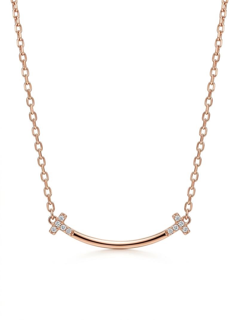 Gargantilla de oro rosa 14k tipo diseñador con circonias Mod 5776 - 45 cm