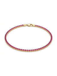Pulsera de oro 14k diseño tipo tennis delgada futsia 5933 - 18 cm