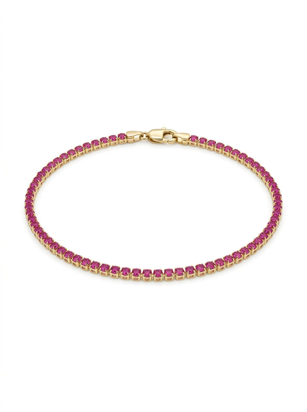 Pulsera de oro 14k diseño tipo tennis delgada futsia 5933 - 18 cm