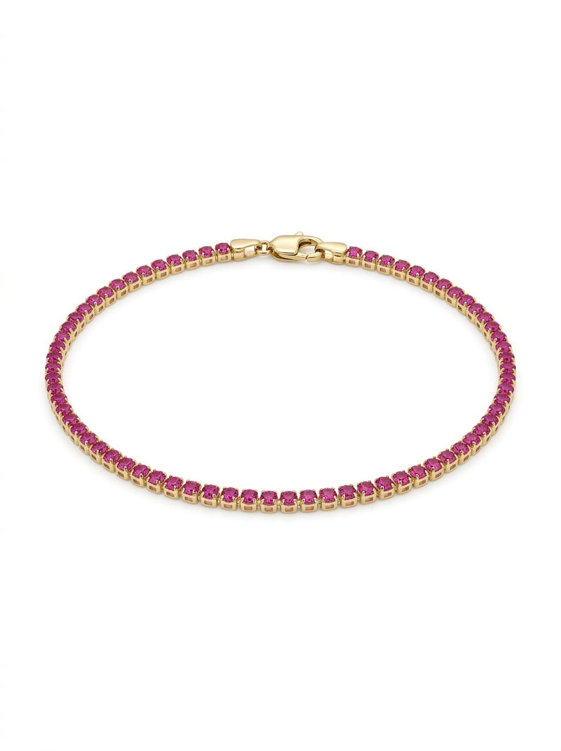 Pulsera de oro 14k diseño tipo tennis delgada futsia 5933 - 18 cm