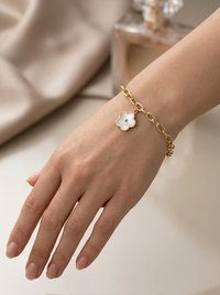Pulsera de oro 14k diseño de margarita de piedra madre perla Mod LM5279 - 18 cm