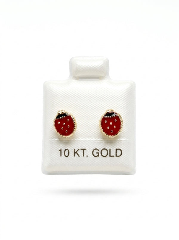 Broquel de oro 10k de Catarina diamantada esmaltada grande(de bolitas) LM5205
