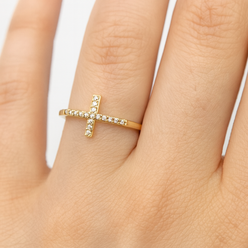 Anillo de cruz con circonias en oro 10k Mod.7012