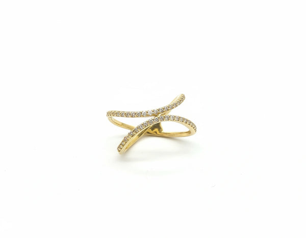 Anillo doble aspa cruzado de oro 10k con circonias